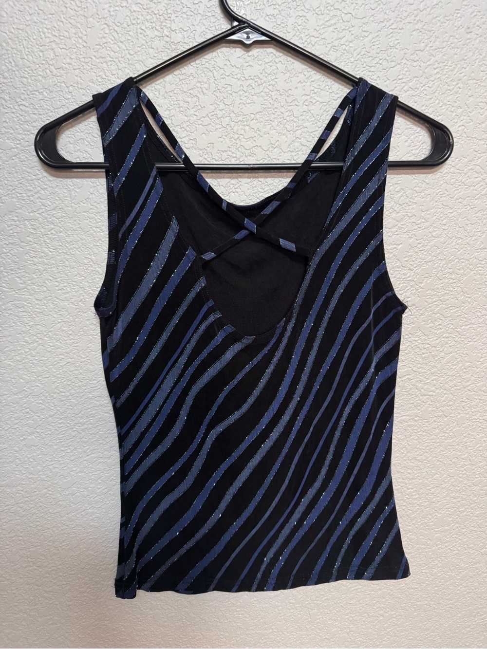 Vintage Y2K Metallic Glitter Strappy Tank Women’s M Black Blue